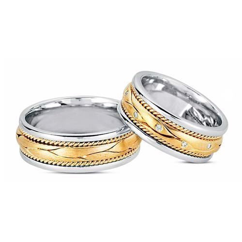 Rustikke Nuran vielsesringe i 14 karat guld med 13 x 0,01 ct diamanter